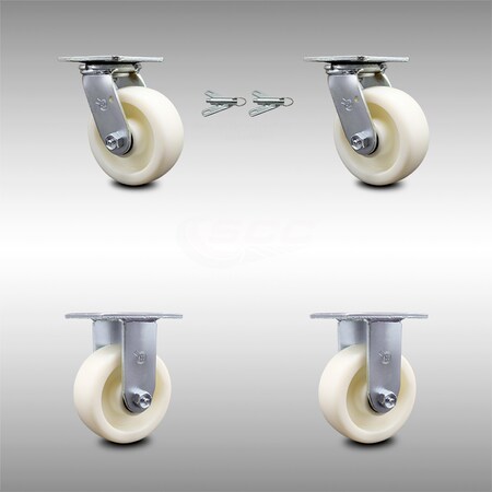 Service Caster 5 Inch Stainless Steel Nylon Caster Set with Ball Bearings 2 Swivel Lock 2 Rigid SCC-SS30S520-NYB-BSL-2-R-2